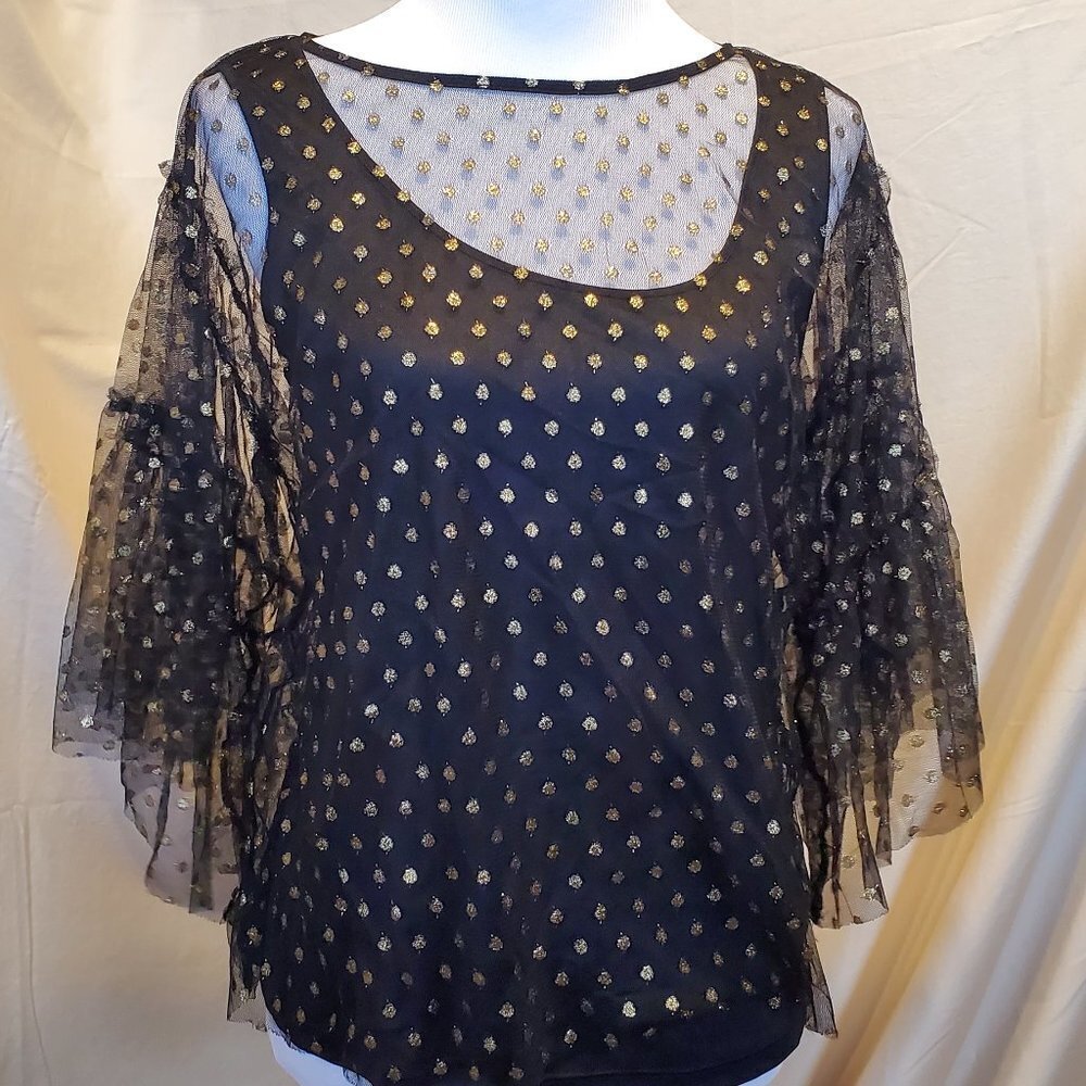 Worthington Gold Polka Dot Top w/Liner SZ M